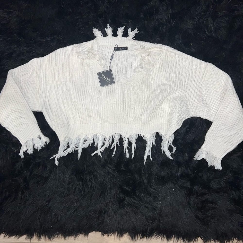 Zaful white long sleeve crop top